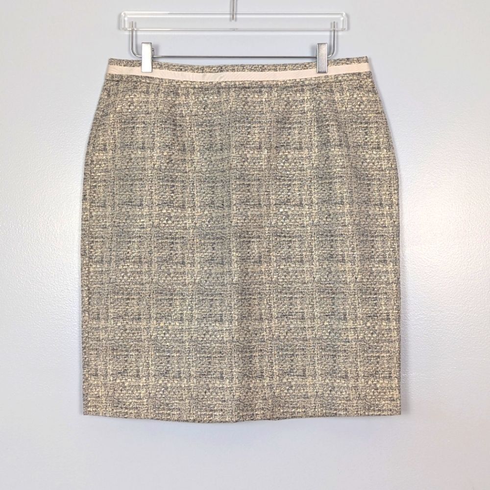 Boden Tweed Pencil Skirt Women's 12 R Gold Cream Black